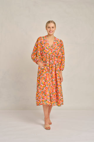 Nella Cotton Silk Dress in Pink Valencia Print