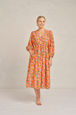 Nella Cotton Silk Dress in Pink Valencia Print