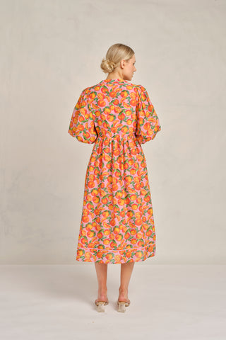 Nella Cotton Silk Dress in Pink Valencia Print