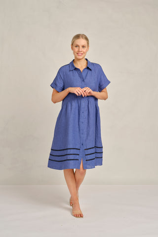 Maxine Lace Linen Dress In Denim