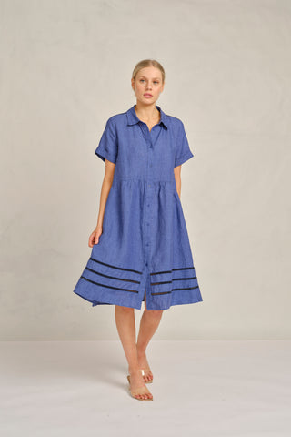 Maxine Lace Linen Dress In Denim