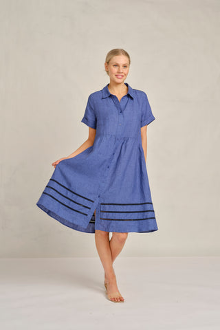 Maxine Lace Linen Dress In Denim