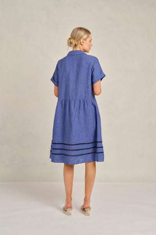 Maxine Lace Linen Dress In Denim