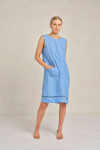 Chiara Sleeveless Linen Dress In Cornflower