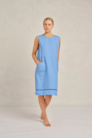 Chiara Sleeveless Linen Dress In Cornflower