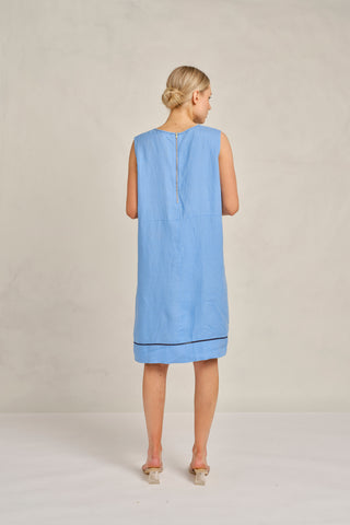 Chiara Sleeveless Linen Dress In Cornflower