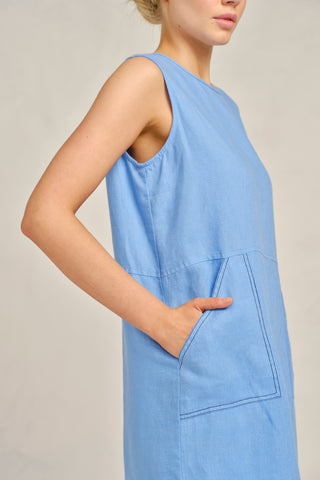 Chiara Sleeveless Linen Dress In Cornflower