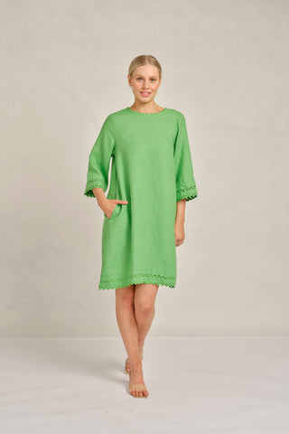 Claire Linen Dress in Clover