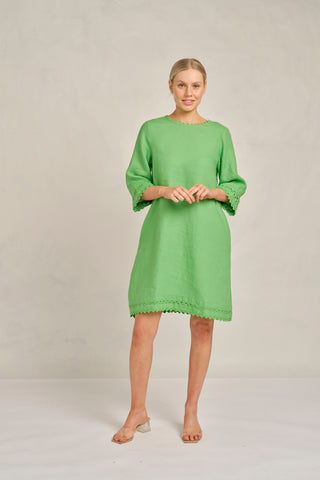 Claire Linen Dress in Clover