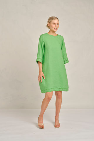 Claire Linen Dress in Clover