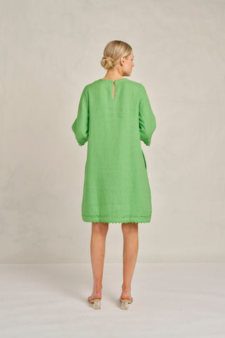 Claire Linen Dress in Clover