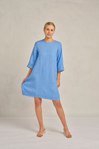 Claire Linen Dress in Cornflower