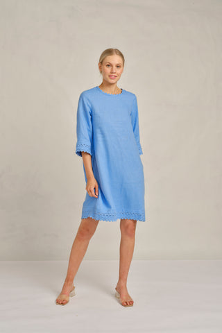 Claire Linen Dress in Cornflower