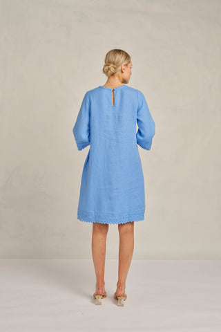 Claire Linen Dress in Cornflower