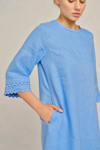 Claire Linen Dress in Cornflower