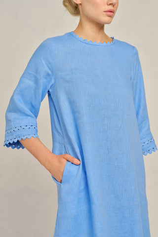 Claire Linen Dress in Cornflower