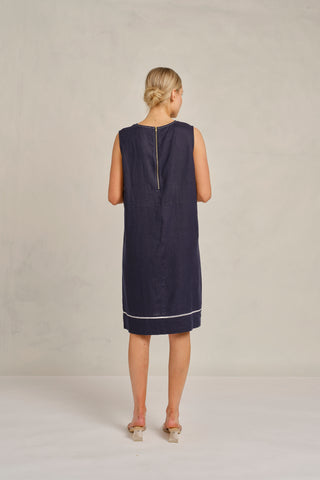 Chiara Sleeveless Linen Dress In Navy