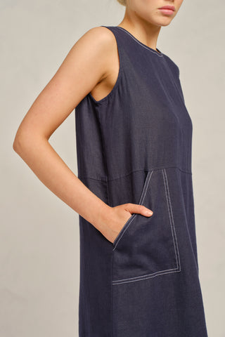 Chiara Sleeveless Linen Dress In Navy