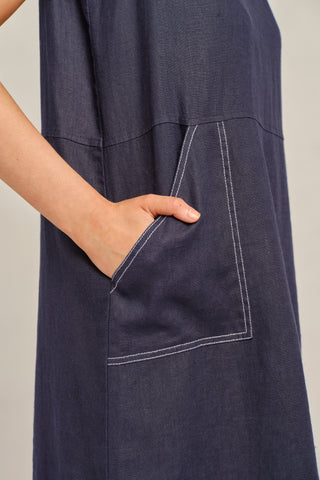 Chiara Sleeveless Linen Dress In Navy