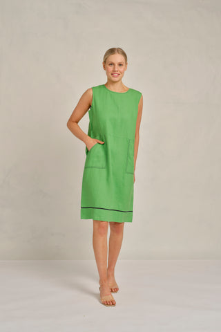 Chiara Sleeveless Linen Dress In Clover