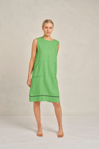 Chiara Sleeveless Linen Dress In Clover