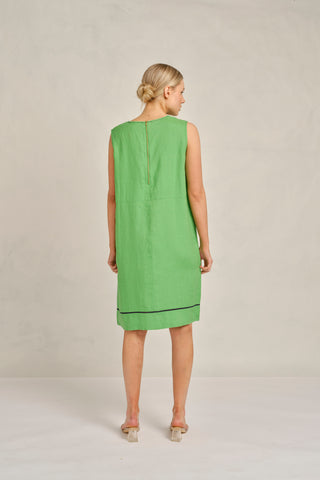 Chiara Sleeveless Linen Dress In Clover