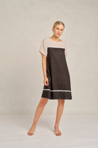 Laine Linen Wave Dress In Black