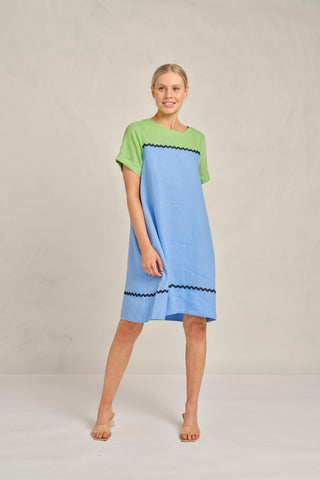 Laine Linen Wave Dress In Cornflower