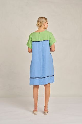 Laine Linen Wave Dress In Cornflower