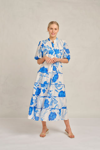 Martina Cotton Silk Dress In Blue Quartz