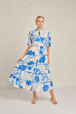 Martina Cotton Silk Dress In Blue Quartz