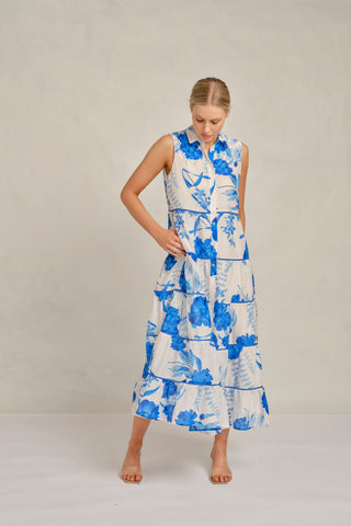 Marlow Sleeveless Cotton Silk Dress In Blue Quartz