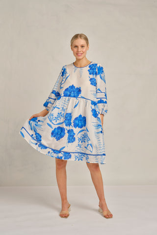 Holly Cotton Silk Dress In Blue Quartz