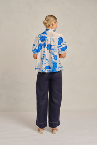 Perla Cotton Silk Top In Blue Quartz