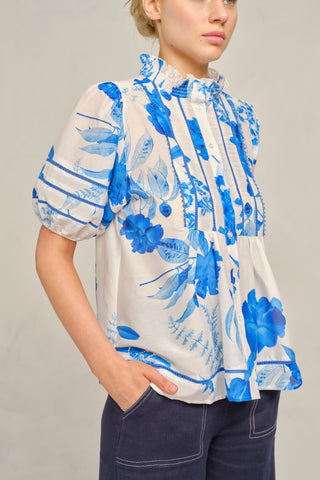 Perla Cotton Silk Top In Blue Quartz