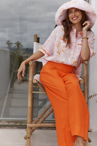 Pippa Wave Linen Shirt in Blossom Paradise Print