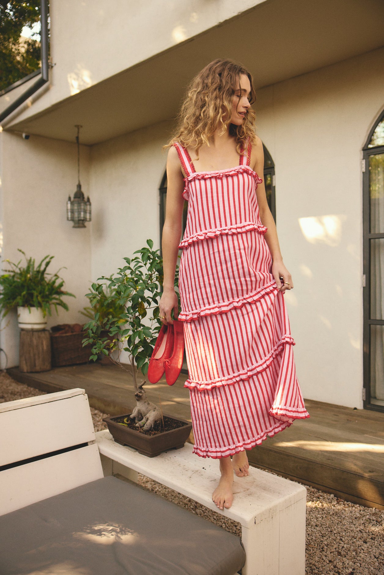 pink and red linen dress Red Color Block Linen Maxi Dress - Casual Dresses