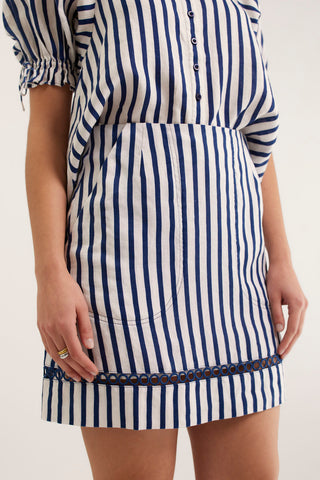 Saskia Bretton Skirt  In Navy/White