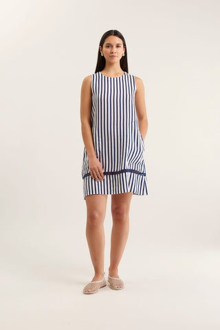 Ginger Bretton Linen Dress In Navy/White