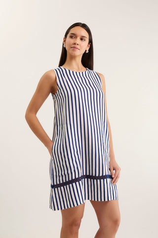 Ginger Bretton Linen Dress In Navy/White