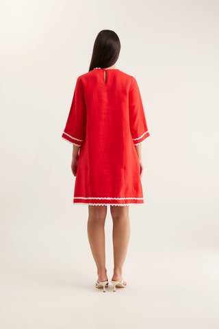 Claire Linen Dress In Red