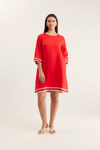 Claire Linen Dress In Red