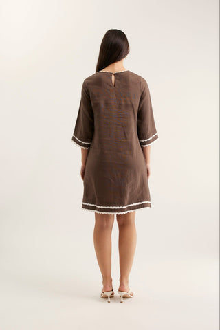 Claire Linen Dress In Choc