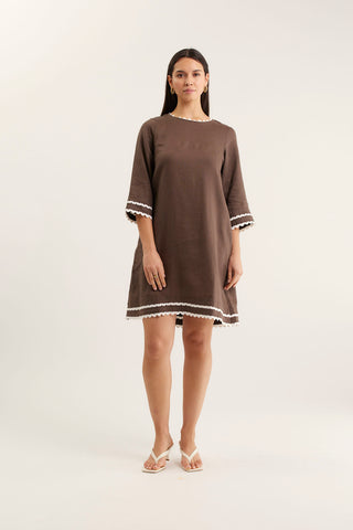 Claire Linen Dress In Choc