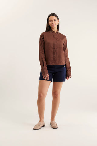 Lacey Linen Shirt In Choc
