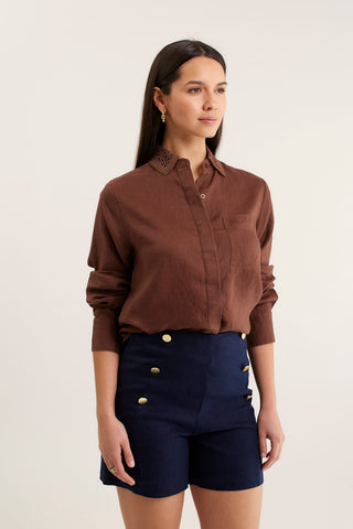 Lacey Linen Shirt In Choc