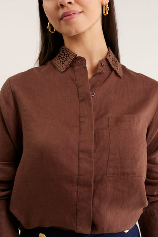 Lacey Linen Shirt In Choc