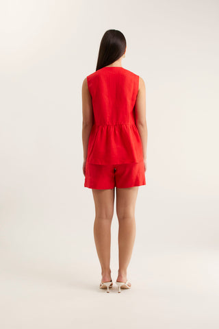 Rosie Linen Top In Red