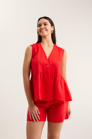 Rosie Linen Top In Red