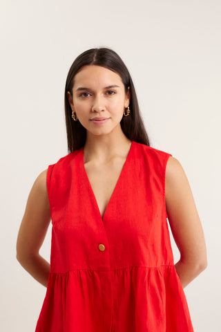 Rosie Linen Top In Red